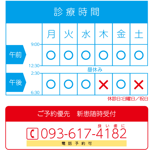 しょうの歯科・診療時間についてのご案内